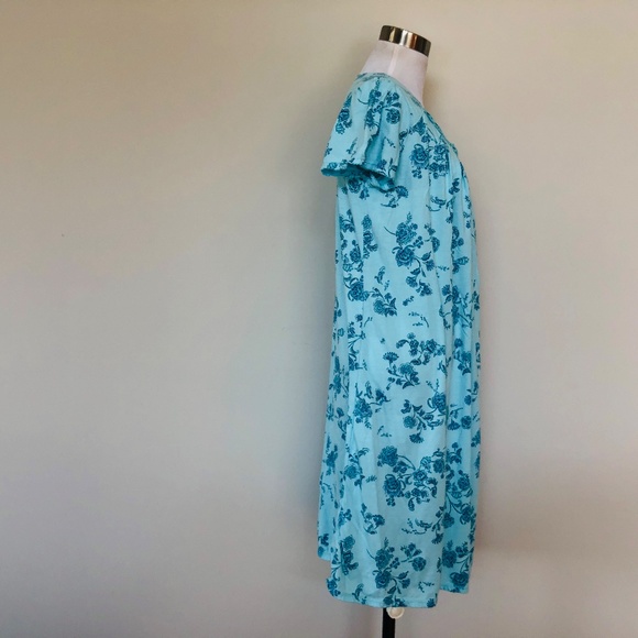 Blue Floral Pullover Nightgown Medium Short Sleeves SECRET TREASURES - Picture 6 of 9